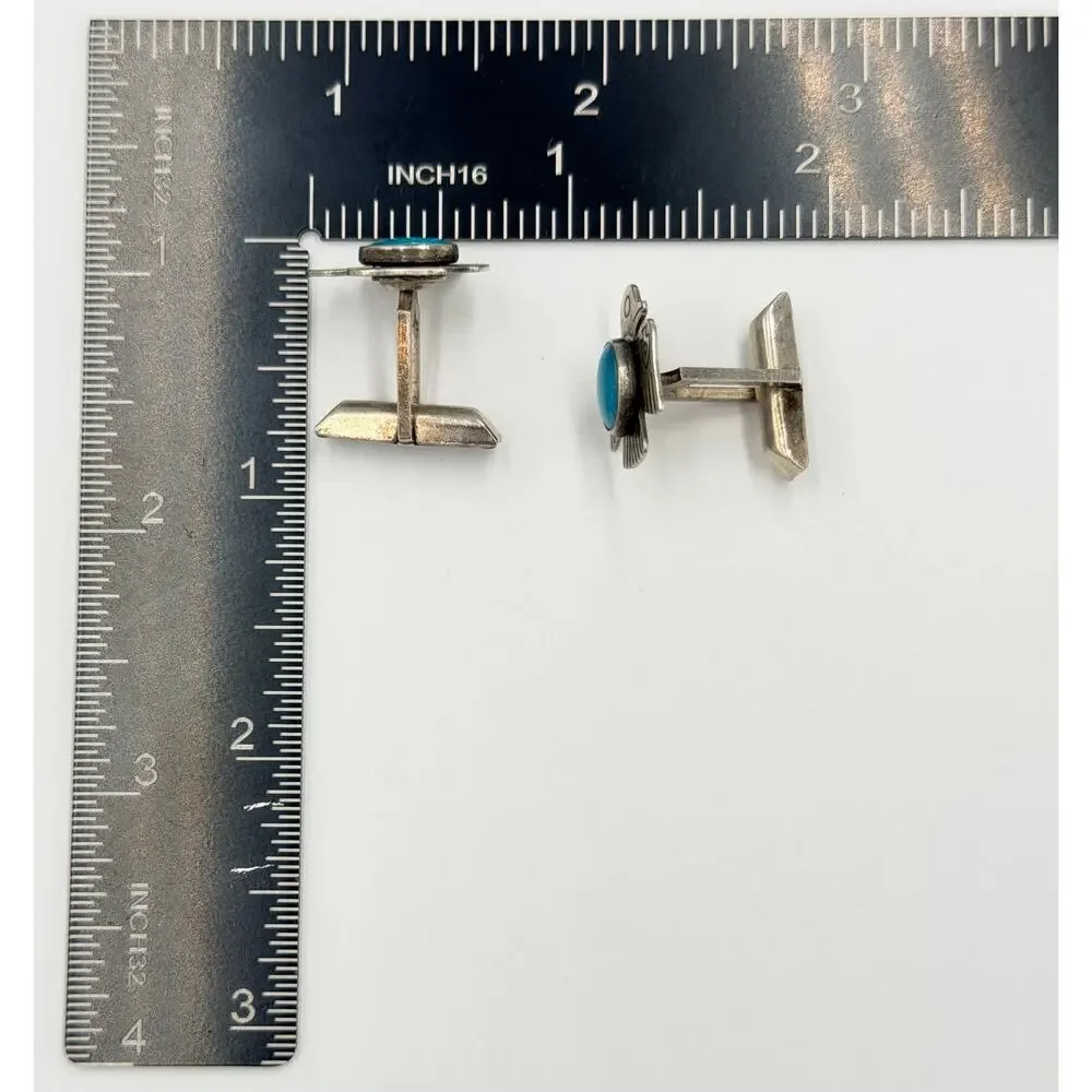 Vintage Native American Thunderbird Turquoise Sterling Cufflinks PAT.2472958